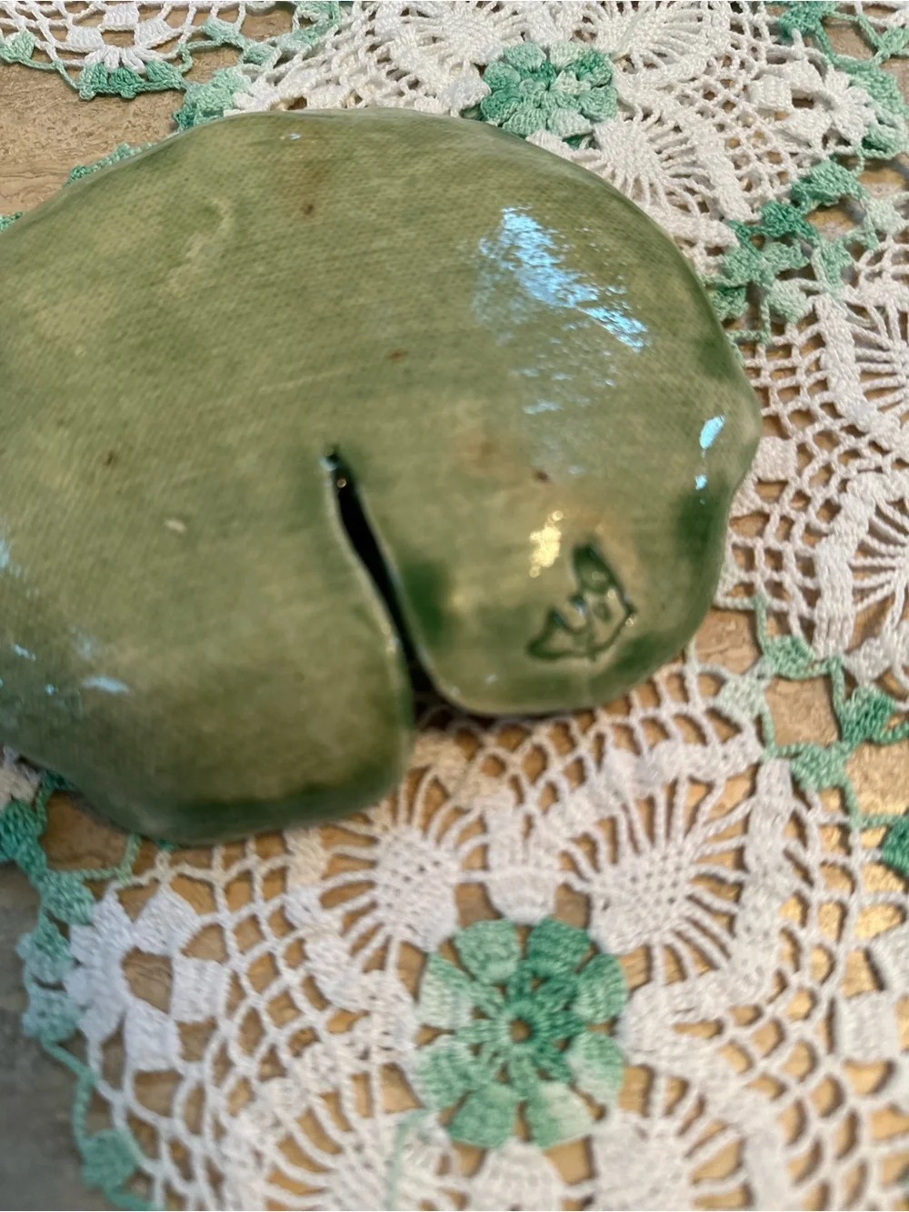 Handcrafted Green Ceramic Koi Dish Trinket with Orange Fish Design